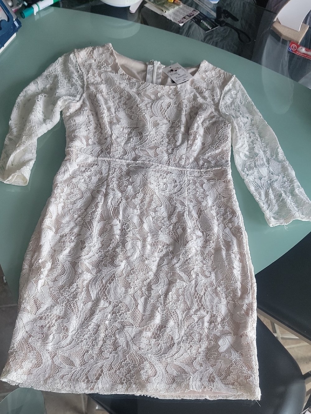 Lace Overlay Dress in Ivory. Med.. But Tiny..